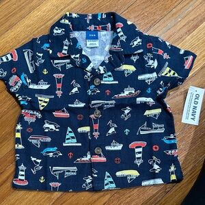 Old Navy Navy Short-Sleeve Button-Down with Nautical Print